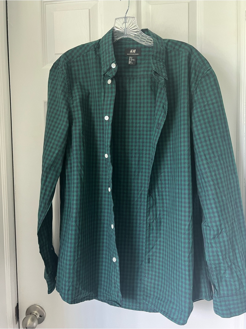 H&M Men's Dark Green Plaid Button-Down Shirt